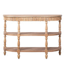 Handcrafted Console Table With Hand Woven Trim, 3 Tier Storage Shelves - Natural