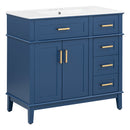 Bathroom Vanity With Ceramic Sink, Soft-Close Doors, 4 Storage Drawers - Blue by HouseOfZazla