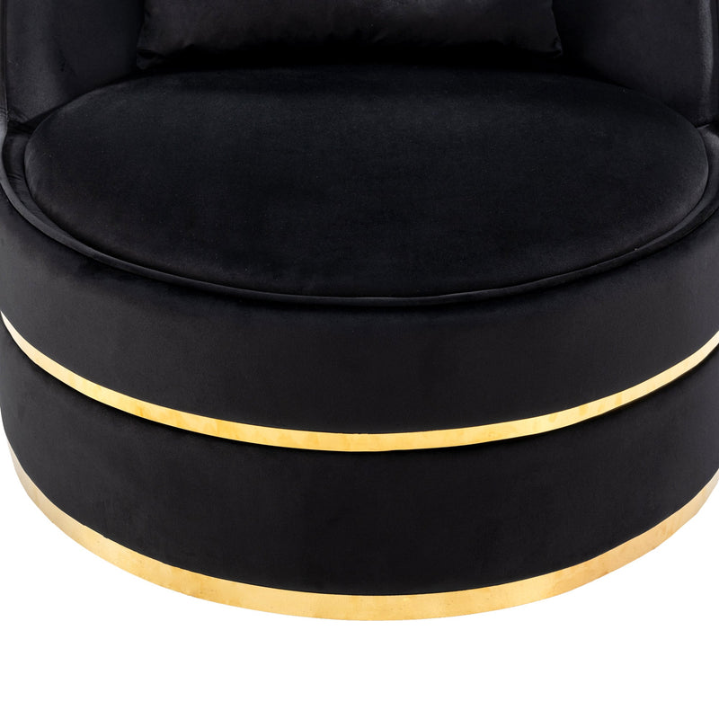 360 Degree Swivel Accent Chair Velvet Modern Upholstered Barrel Chair Over-Sized Soft Chair with Seat Cushion for Living Room, Bedroom, Office, Apartment, Black