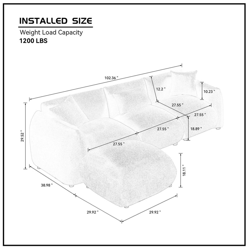 Walker Edison | Minimalist Sherpa 3-Seater Modular Cloud Couch with Ottoman