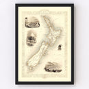 Vintage Map of New Zealand 1851
