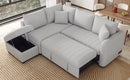 82.6" L-shaped Sectional Pull Out Sofa Bed Sleeper Sofa with Two USB Ports, Two Power Sockets and a Movable Storage Ottoman, Gray
