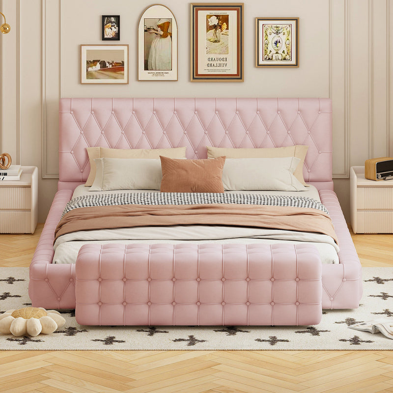 2-Pieces Bedroom Sets Queen Size Upholstered Bed with Rectangular Upholstered Ottoman for Bedroom,Pink