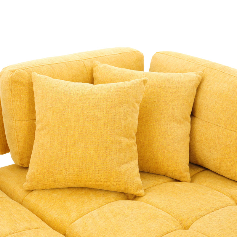 91.73" L-shaped Sofa Sectional Sofa Couch with 2 Stools and 2 Lumbar Pillows for Living Room, Yellow