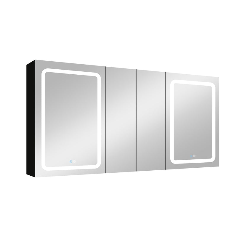 60x30 Inch LED Bathroom Medicine Cabinet Surface Mount Double Door Lighted Medicine Cabinet, Medicine Cabinets for Bathroom with Mirror Defogging, Dimmer Black