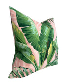 Palm Leaf Pillow Cover in Pink + Green