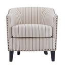 Transitional Upholstered Stripe Barrel Chair With Birch Wood Legs And Plush Cushioned Seat by HouseOfZazla