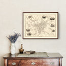 Vintage Map of Bradford & Yorkshire, United Kingdom 1851