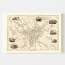 Vintage Map of Bradford & Yorkshire, United Kingdom 1851