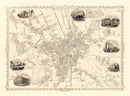 Vintage Map of Bradford & Yorkshire, United Kingdom 1851