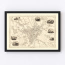 Vintage Map of Bradford & Yorkshire, United Kingdom 1851