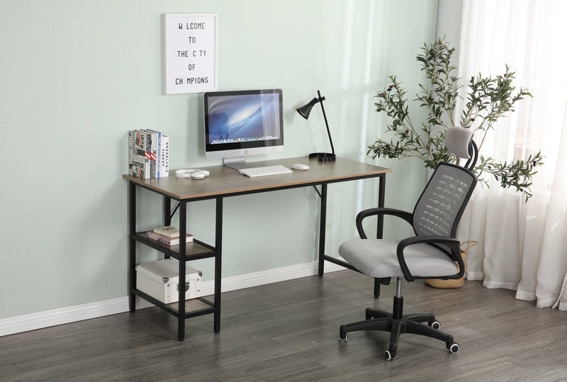 55-inch oversized light gray wood grain, best-selling home office computer desk, study writing desk with two-layer bookshelf