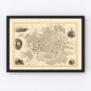 Vintage Map of Brussels, Belgium 1851