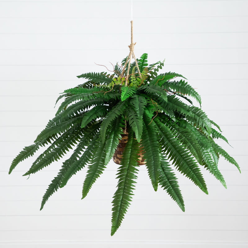 22" Artificial Large Boston Fern Hanging Basket"