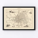 Vintage Map of Dublin, Ireland 1851