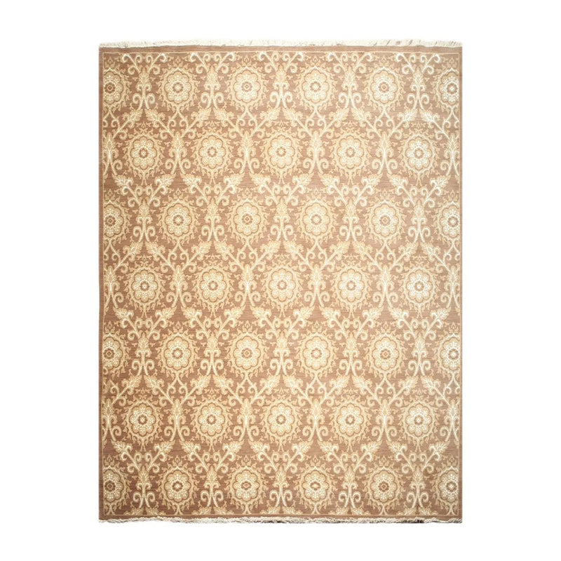 9' x 12' hand knotted Wool Damask Pattern Oriental Area Rug full pile 9x12 Brown