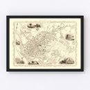 Vintage Map of Exeter, United Kingdom 1851