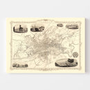 Vintage Map of Glasgow, Scotland 1851