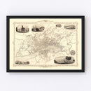 Vintage Map of Glasgow, Scotland 1851