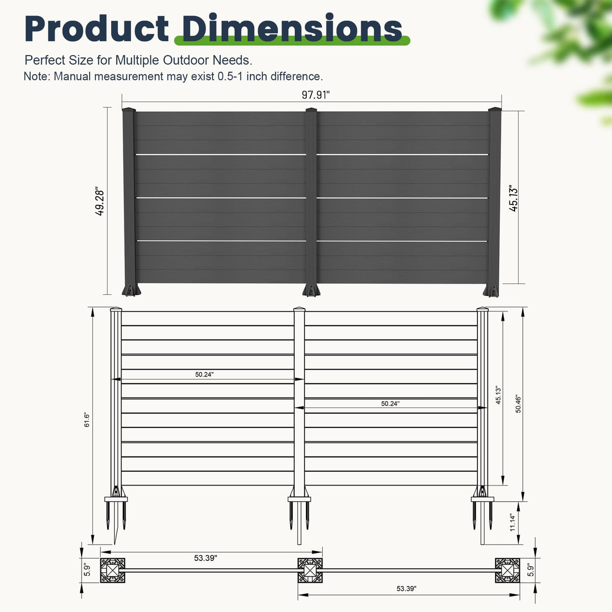 50" W x 49" H Outdoor Privacy Screen, Air Conditioner Fence, All-Weather Vinyl Privacy Fence Screens with Aluminum, photo 2 of 9