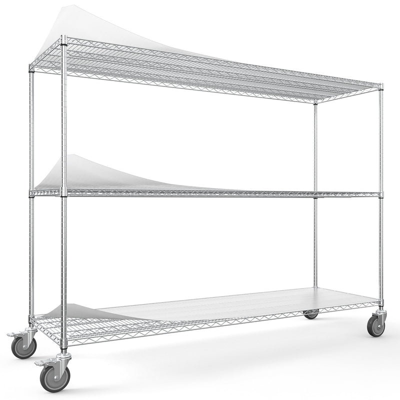 3 Tier Standing Shelf Units, 3000 LBS NSF Height Adjustable Metal Garage Storage Shelves with Wheels, Heavy Duty Storage Rack Metal Shelves - Black - 3T-2472-CHROME