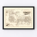 Vintage Map of Plymouth, United Kingdom 1851