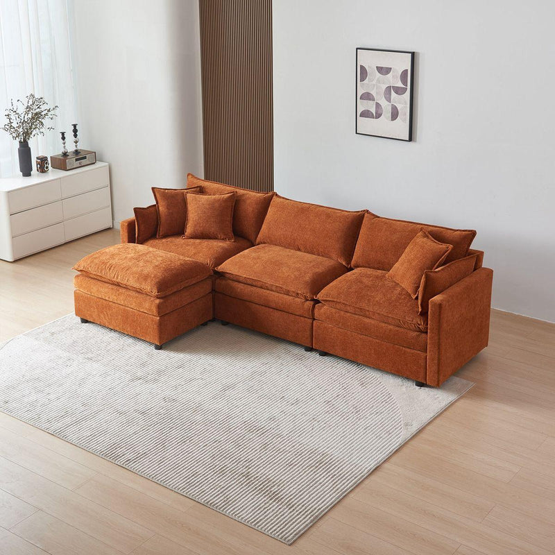 Modular L-Shaped Sectional Sofa with Ottoman, Chenille Fabric Sofa Couch, Comfy Upholstered Furniture for Living Room, Apartment, Studio, Office