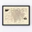 Vintage Map of Sheffield, United Kingdom 1851