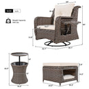 5 Pieces Outdoor Patio Furniture Set with Pet House Cool Bar and Retractable Side Tray, Rattan Wicker Patio Swivel Rocking Chairs Set of 2 with Ottomans for Backyard, Porch, Balcony, Beige