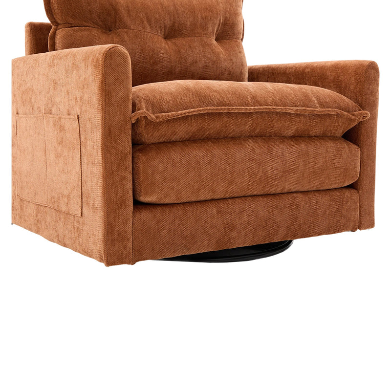 UNITED WE WIN Swivel Barrel Chair - Mid Century Modern Chair, Thick Padded Arm Chair with Solid Metal Base, Comfortable Single Sofa Chair, Swivel Accent Chair for Living Room Bedroom