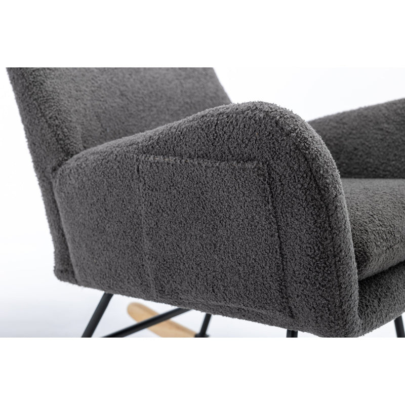 35.5 inch Rocking Chair with Pocket, Soft Teddy Fabric Rocking Chair for Nursery, Comfy Wingback Glider Rocker with Safe Solid Wood Base for Living Room Bedroom Balcony (greg)
