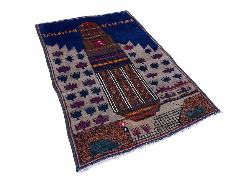 3 X 4.5 Vintage Handmade Tribal Wool Rug Baluchi Rug Afghan Rug Red Blue Beige