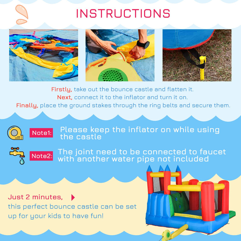 6-in-1 Kids Bounce House Inflatable Water Slide with Pool, Water Cannon, Climbing Wall, Inflator Included, Jumping Castle Kids Backyard Activity Outdoor Water Play Toy