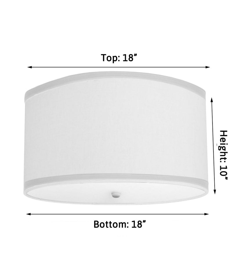 Moderne Flush Mount Conversion Kit 18"w White Linen  Shallow Drum Lampshade