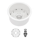 Ceramic Circular Kitchen Sink With Drain Assembly And Bottom Grid, 18" Dual Mount - White by HouseOfZazla