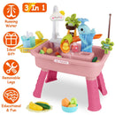 3 In 1 Kitchen Sink Toy with Electric Faucet Water Table Fishing Game Role Play Sink Set Indoor Outdoor for Kids Aged 3+ Years Old