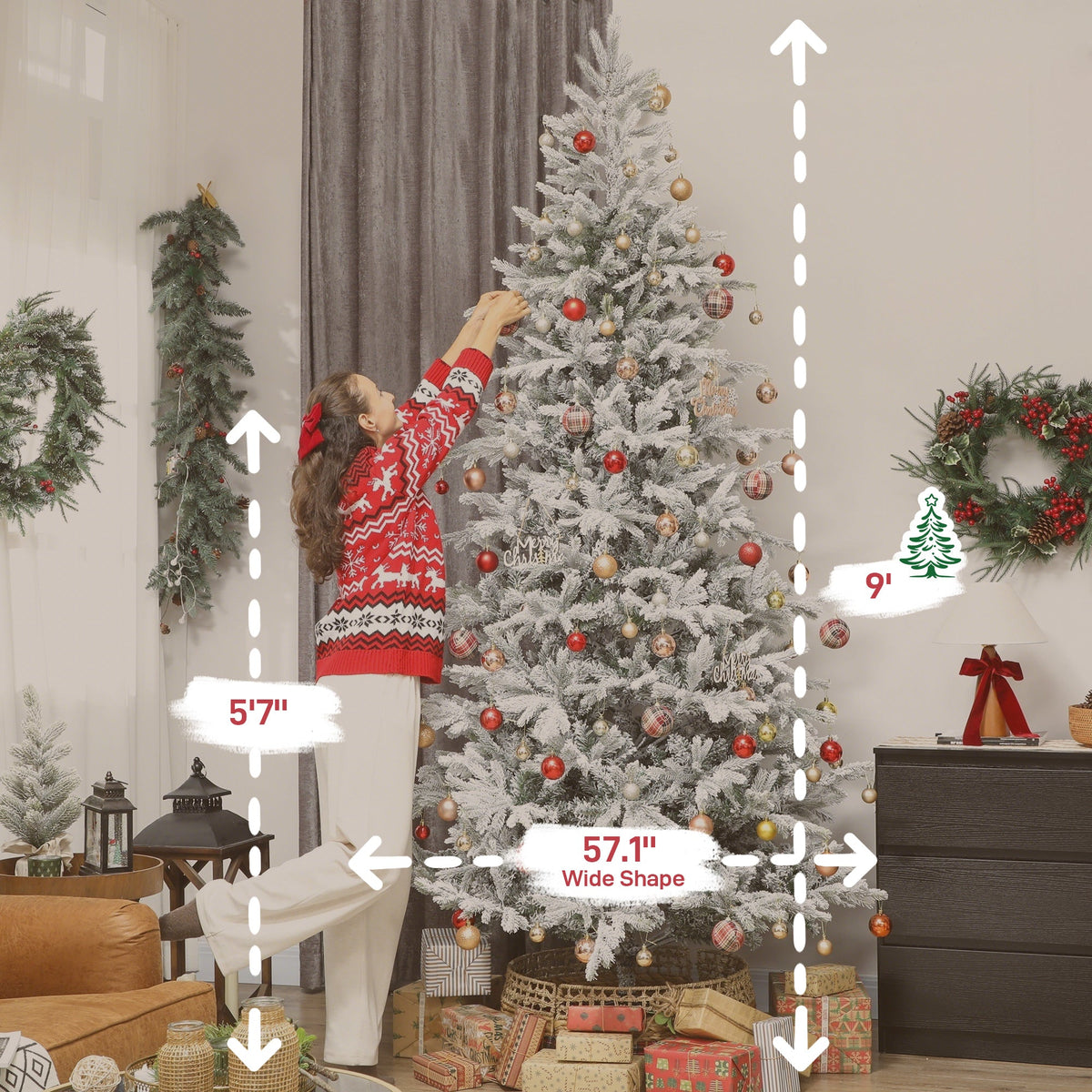 HOMCOM 9 ft Artificial Frosted Christmas Tree, photo 8 of 10