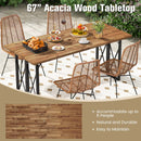 67 Inch Patio Rectangle Acacia Wood Dining Table with Umbrella Hole by DirectDeals