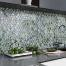 Blue Silver 11x11 Glossy Fan Fish Scale Glass Mosaic Tile (10 pack, 8.48 sq ft/case)