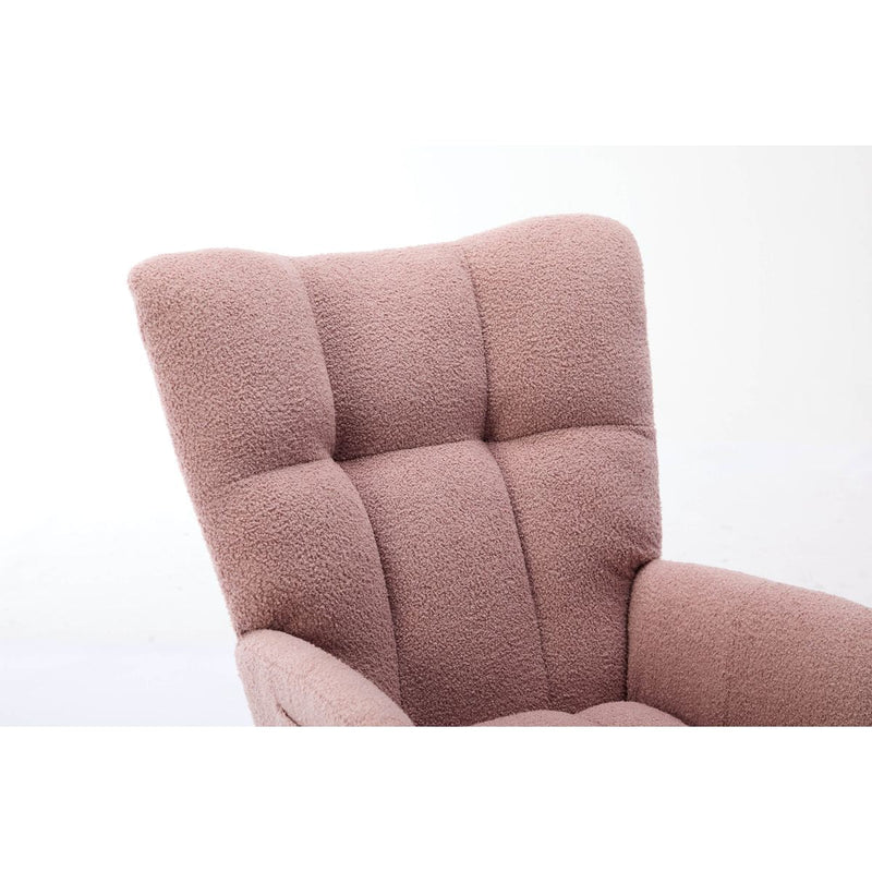 Modern Nursery Rocking Chair Upholstered Glider Chair with High Backrest Rocker Accent Armchair with Solid Wood Legs for Nursery Bedroom Living Room Teddy(Pink)