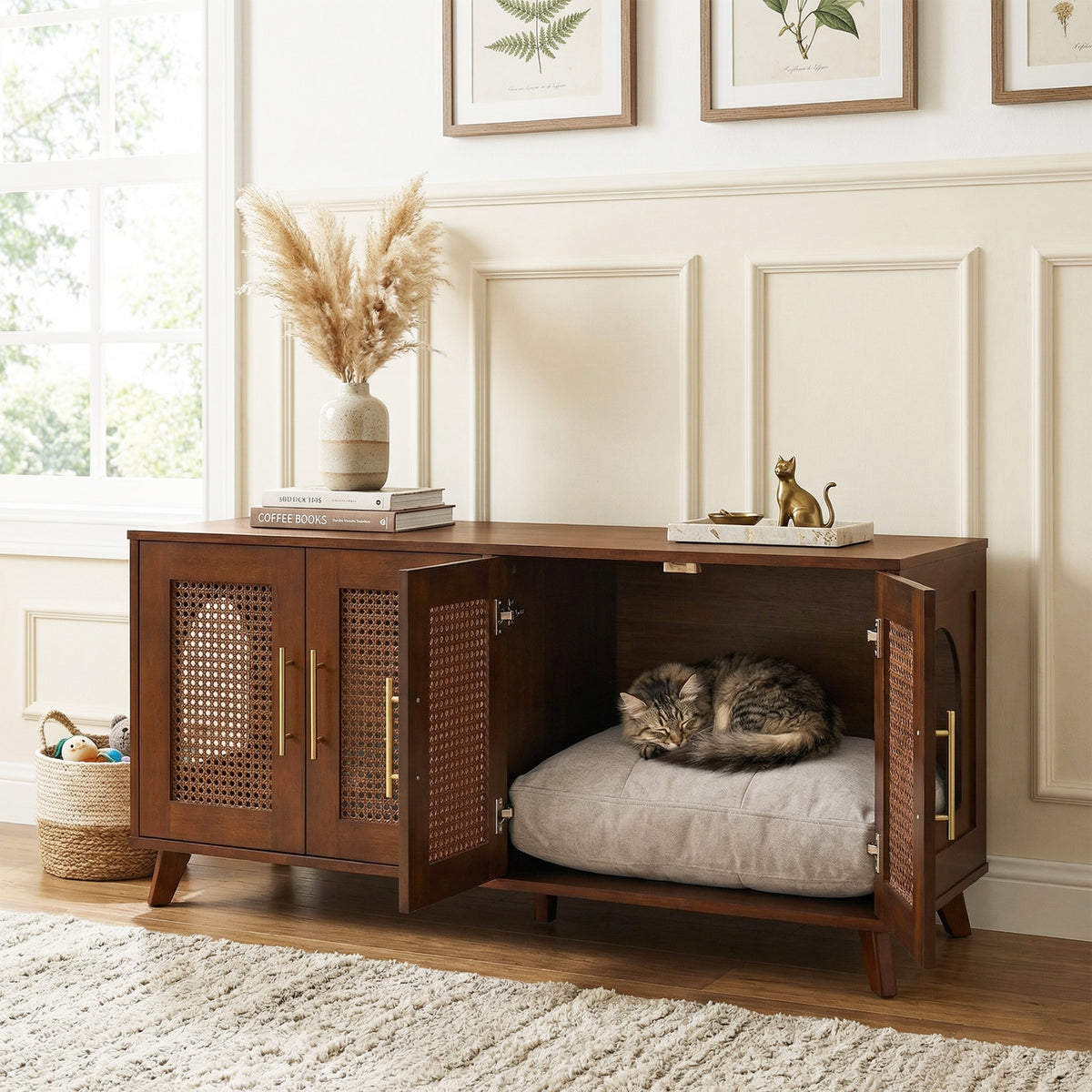 Myra Indoor Premium Rubber Wood Cat Cabinet with Cozy Cushion, photo 2 of 10