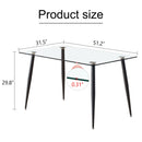 Modern Rectangular Glass Dining Table With Tempered Glass Top And Metal Legs For 4 - 6 People - Black / Transparent by HouseOfZazla