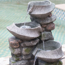 19x15x31.5" Indoor Outdoor Stone Water Fountain, 4-Tier Polyresin Cascading Rock Bowl Freestanding Fountain with LED Ligh