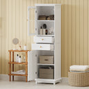 Tall Bathroom Storage Cabinet With Glass Doors, Free-Standing, Two Drawers, And Adjustable Shelves, Board, Painted Perfect For Displaying Your Favorite Items by Unique Piece Furniture