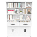 Bookcase Tall With 2 Doors & 2 Drawers, Fixed Open Shelves - White by HouseOfZazla