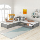L Shaped Platform Bed With Trundle And Drawers Linked With Built In Desk by HouseOfZazla