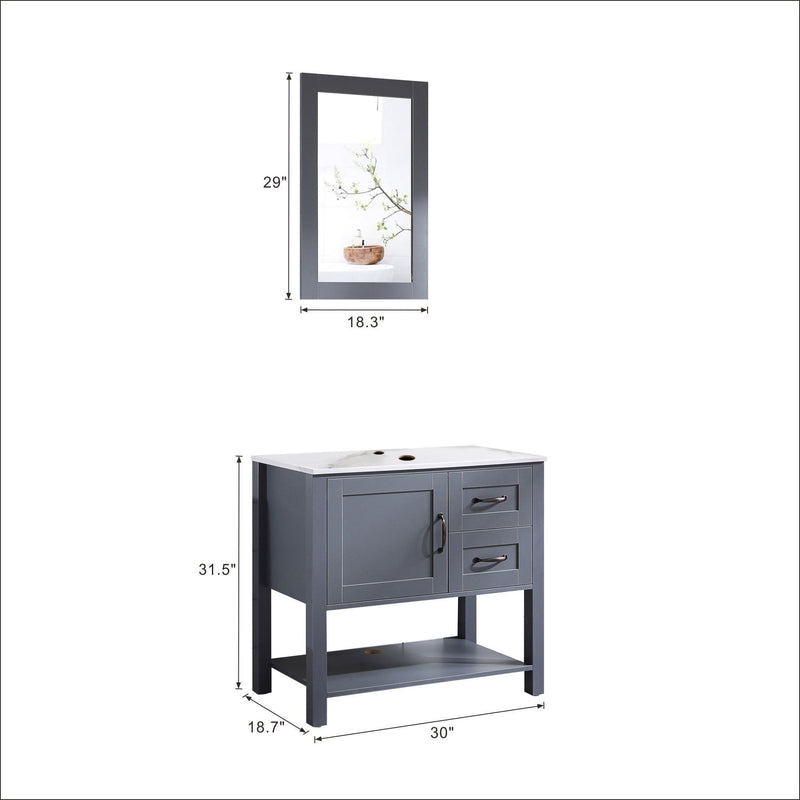 30in Gray Bathroom Vanity w/ Mirror and Top Only