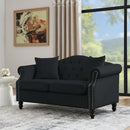79" Chesterfield Sofa Black Velvet for Living Room, 3 Seater Sofa Tufted Couch with Rolled Arms and Nailhead for Living Room, Bedroom, Office, Apartment, 3S+2S