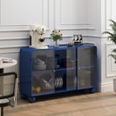 47.25"Glass Storage Cabinet Floor-to-ceiling for Kitchen, Living Room, Bathroom(Bark blue)