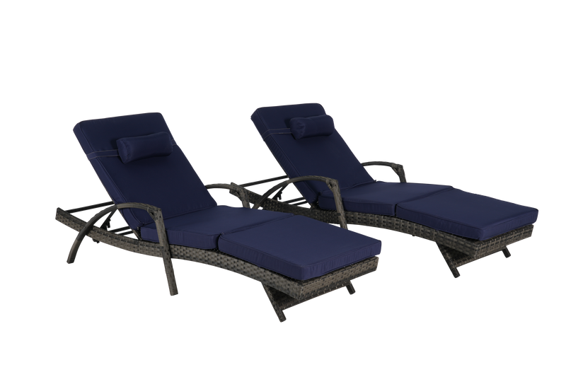 Outdoor Wicker Long Reclining Chair Set of 2 with Cushions, Wicker Reclining Lounge Chair Lawn Sunbathing Chairs Recliner up to 150° Beach Poolside Garden